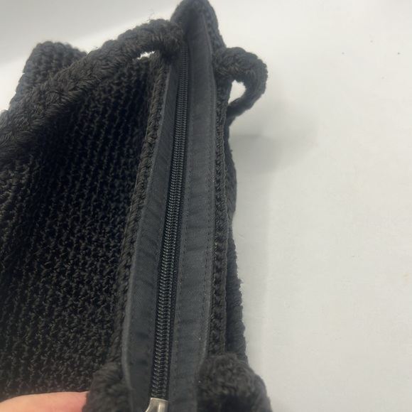 The Sak Elliot Lucca black crocheted mini top handle bag/purse small size zipper - Picture 15 of 16
